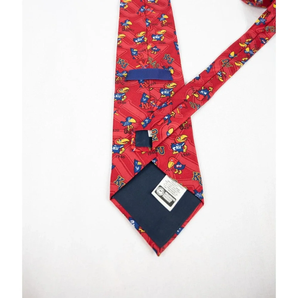 Collegiate Kansas University KU Bird through‎ the years Men's Silk Tie Red Blue